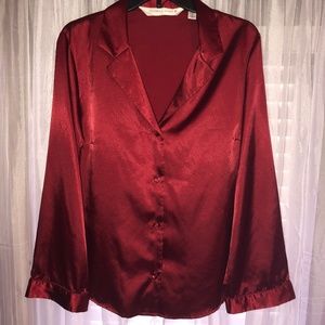 Red Silk-Feel Pajama Top • M • Victoria's Secret